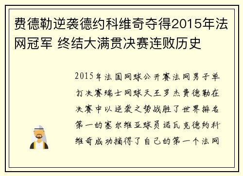 费德勒逆袭德约科维奇夺得2015年法网冠军 终结大满贯决赛连败历史