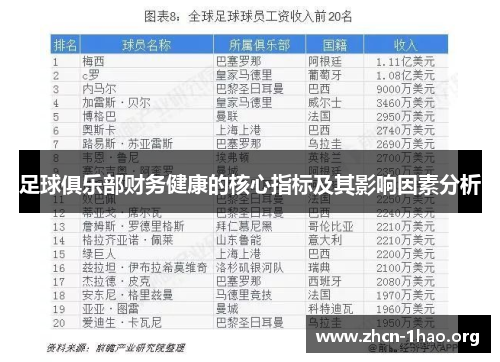 足球俱乐部财务健康的核心指标及其影响因素分析